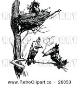 Vector Clip Art of Retro Crows Smoking Under a Nest by Prawny Vintage