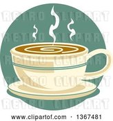 Vector Clip Art of Retro Cup of Hot Coffee on a Saucer, over a Blue Circle by Andy Nortnik