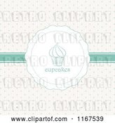 Vector Clip Art of Retro Cupcake Label and Green Ribbon over Polka Dots and Stripes by Elaineitalia