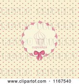 Vector Clip Art of Retro Cupcake Label over Pink Polka Dots on Beige by Elaineitalia