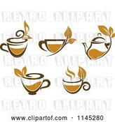 Vector Clip Art of Retro Cups of Brown Tea with Leaves by Vector Tradition SM