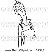 Vector Clip Art of Retro Curious Woman Black and White by Picsburg