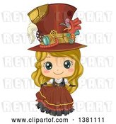 Vector Clip Art of Retro Cute Blond White Steampunk Girl Posing in a Dress and Hat by BNP Design Studio