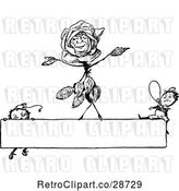 Vector Clip Art of Retro Dancing Rose and Boys on a Sign by Prawny Vintage