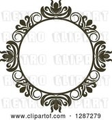 Vector Clip Art of Retro Dark Brown Round Ornate Floral Frame by Vector Tradition SM