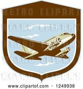 Vector Clip Art of Retro DC10 Propeller Airplane in a Shield by Patrimonio