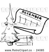 Vector Clip Art of Retro December Calendar with a Christmas Tree by Prawny Vintage