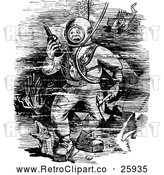 Vector Clip Art of Retro Deep Sea Diver Stepping on a Fish by Prawny Vintage