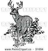 Vector Clip Art of Retro Deer in Bushes by Prawny Vintage
