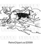Vector Clip Art of Retro Deer Running from Hunting Dogs by Prawny Vintage