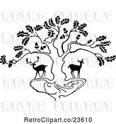 Vector Clip Art of Retro Deer Under an Oak Tree by Prawny Vintage