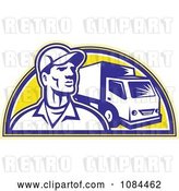 Vector Clip Art of Retro Delivery Guy and Truck by Patrimonio