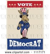 Vector Clip Art of Retro Democratic Party Donkey Uncle Sam Holding a Thumb up with VOTE DEMOCRAT Text by Patrimonio