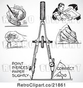 Vector Clip Art of Retro Digital Collage of Architects and Drafting Tools by BestVector