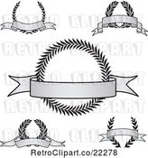 Vector Clip Art of Retro Digital Collage of Grayscale Award Crests with Blank Banners by BestVector