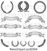 Vector Clip Art of Retro Digital Collage of Grayscale Banners, Laurels and Wreaths by BestVector