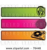 Vector Clip Art of Retro Digital Collage of Green, Pink and Orange Website Headers; Microphone, Disco Ball and Record Player by Elena