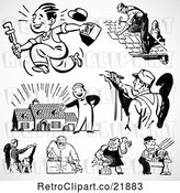 Vector Clip Art of Retro Digital Collage of Industrial Workers by BestVector