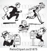 Vector Clip Art of Retro Digital Collage of Men Running and Sending Mail by BestVector