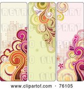 Vector Clip Art of Retro Digital Collage of Three Funky Swirly Halftone Vertical Banners by OnFocusMedia