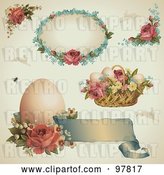 Vector Clip Art of Retro Digital Collage of Victorian Easter Design Elements with Roses, Eggs and Baskets by Anja Kaiser