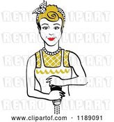 Vector Clip Art of Retro Dirty Blond Housewife or Maid Lady Grinding Fresh Pepper by Andy Nortnik