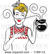 Vector Clip Art of Retro Dirty Blond Waitress or Housewife Smelling the Aroma of Fresh Hot Coffee in a Pot 2 by Andy Nortnik
