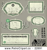 Vector Clip Art of Retro Distressed Green Money Themed Frames Letters Numbers and Certificates by BestVector