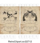 Vector Clip Art of Retro Distressed Invitations with a Skull and Crossbones and Revolvers by BestVector