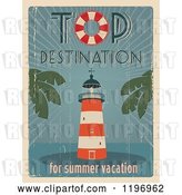 Vector Clip Art of Retro Distressed Lighthouse Summer Poster with Sample Text by Eugene