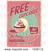 Vector Clip Art of Retro Distressed Pink Free Cupcakes Poster by Eugene
