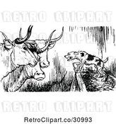 Vector Clip Art of Retro Dog Barking at Cows by Prawny Vintage