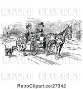 Vector Clip Art of Retro Dog by Men in a Horse Cart by Prawny Vintage