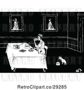 Vector Clip Art of Retro Dog Eating near a Queen Served Bread and Honey by Prawny Vintage