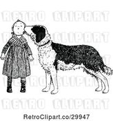 Vector Clip Art of Retro Dog Licking a Girls Face by Prawny Vintage