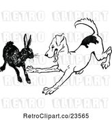 Vector Clip Art of Retro Dog Playing with a Rabbit by Prawny Vintage