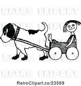 Vector Clip Art of Retro Dog Pulling a Doll in a Wagon by Prawny Vintage