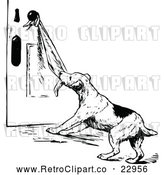 Vector Clip Art of Retro Dog Pulling on a Towel on a Door Knob by Prawny Vintage