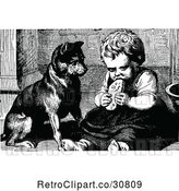 Vector Clip Art of Retro Dog Watching a Girl Eat by Prawny Vintage