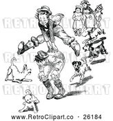 Vector Clip Art of Retro Dogs Around Boys Playing Leap Frog by Prawny Vintage