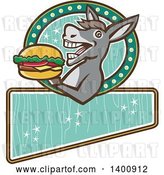 Vector Clip Art of Retro Donkey About to Take a Bite out of a Cheeseburger on a Turquoise Sign by Patrimonio