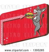 Vector Clip Art of Retro Donkey Standing Upright and About to Take a Bite out of a Cheeseburger on a Red Sign by Patrimonio