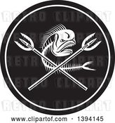 Vector Clip Art of Retro Dorado Dolphin Fish Skeleton and Crossed Spears in a Circle by Patrimonio