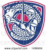 Vector Clip Art of Retro Dragon Battling and Coiling Around St George with a Sword in a Shield by Patrimonio