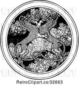 Vector Clip Art of Retro Dragons Entwined over a Medallion of Smoke by Picsburg