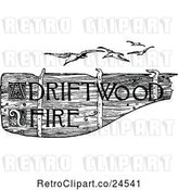 Vector Clip Art of Retro Driftwood Fire Sign and Seagulls by Prawny Vintage