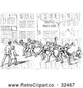 Vector Clip Art of Retro Drunk Men on a Street in Black and White by Picsburg