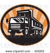 Vector Clip Art of Retro Dumptruck Logo with Orange Rays by Patrimonio