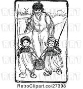 Vector Clip Art of Retro Dutch Father and KChildren Going Fishing by Prawny Vintage
