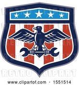 Vector Clip Art of Retro Eagle and Spanner Wrench in an American Shield by Patrimonio